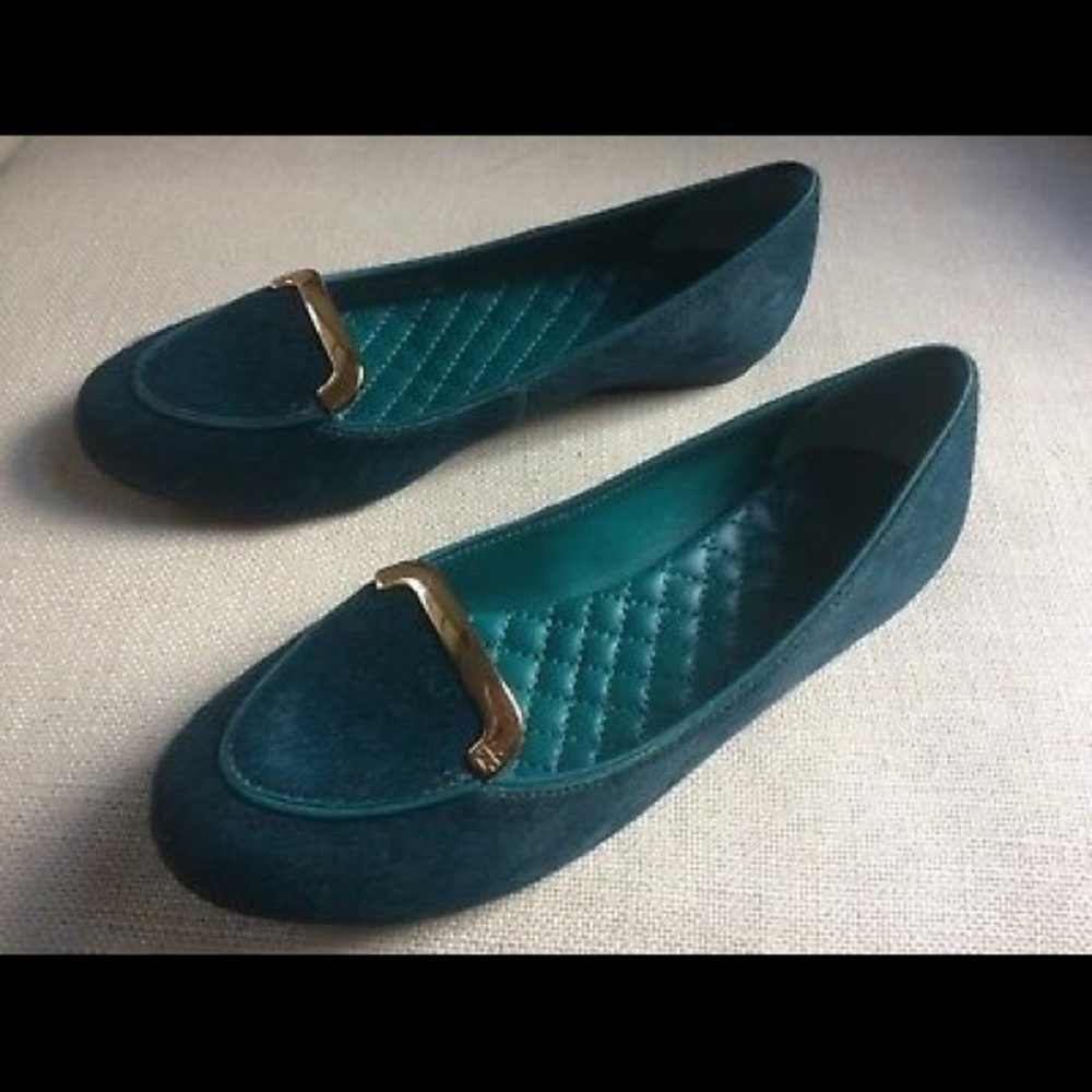 Tory Burch Flats Ballet Loafers Blue 6 Calfhair